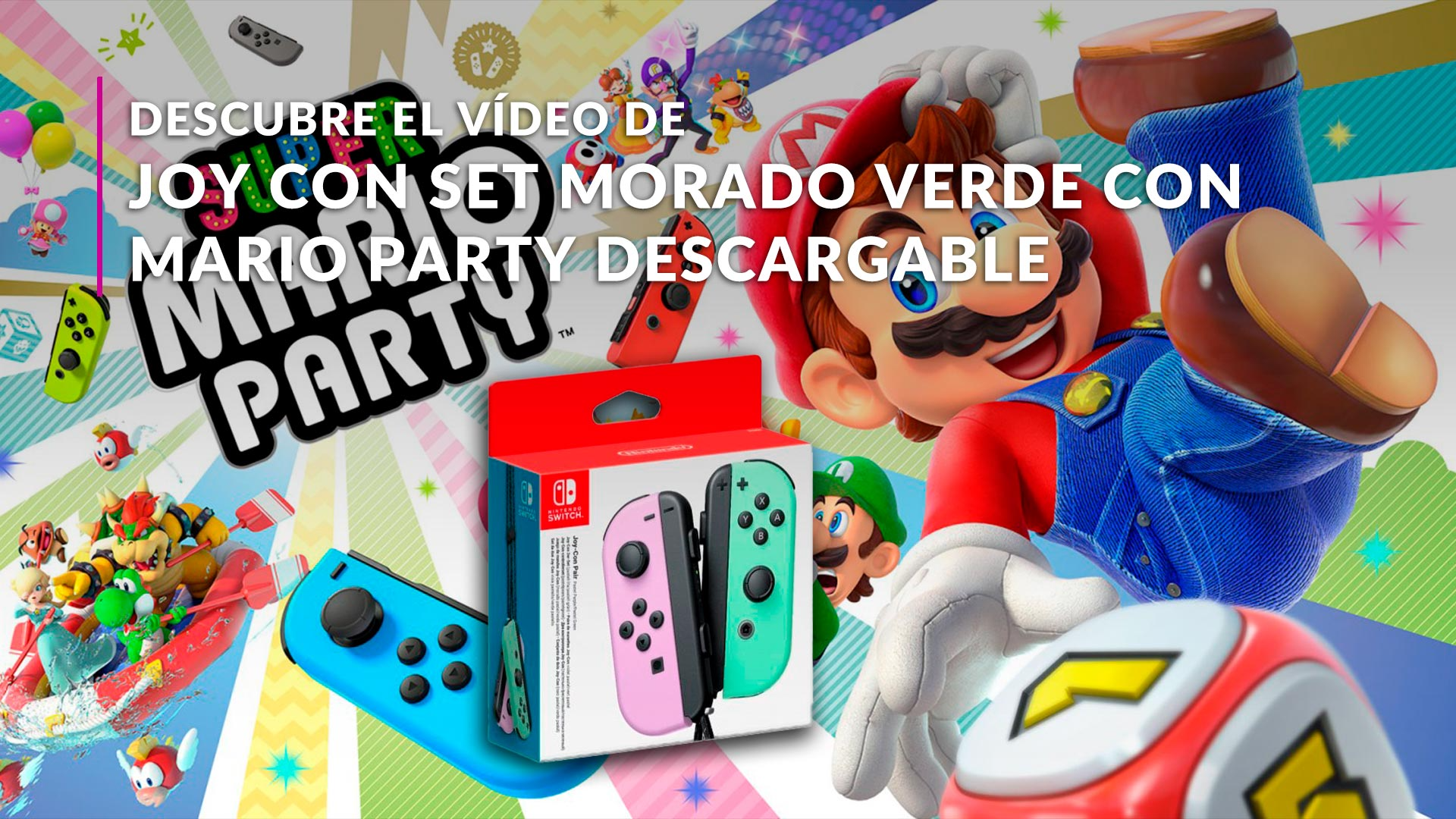 Joy Con Set Morado Verde con Mario Party Descargable. Nintendo